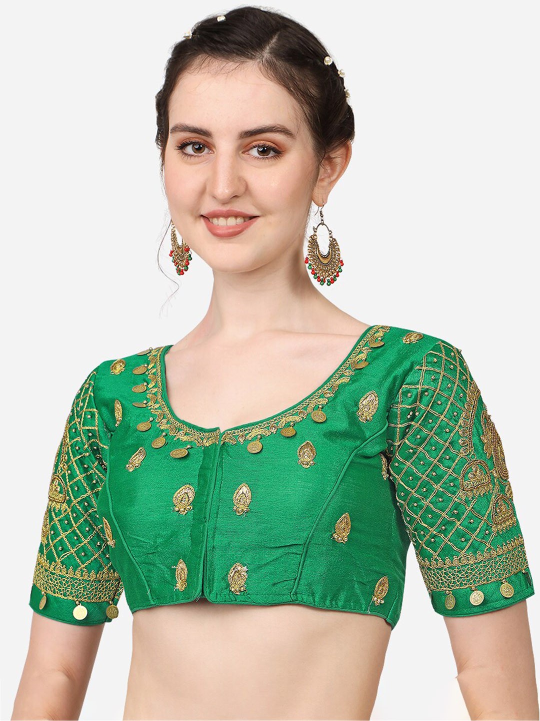 

Sumaira Tex Green Embroidered Saree Blouse