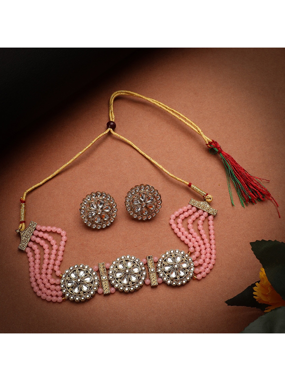 

ZaffreCollections Women Gold-Plated Pink & White Crystal Stone-Studded Jewellery Set