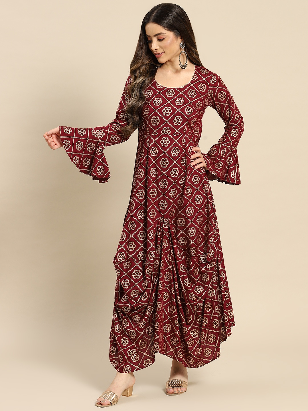

MABISH by Sonal Jain Maroon Ethnic Motifs Maxi Dress