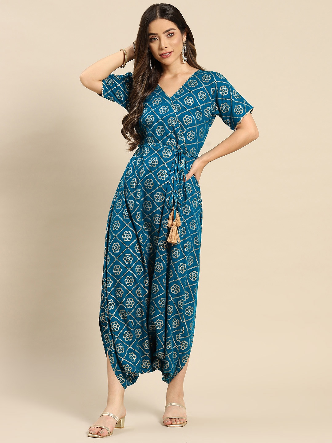 

MABISH by Sonal Jain Blue Printed Basic Dhoti Jumpsuit