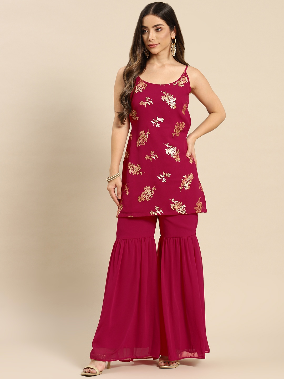 

MABISH by Sonal Jain Women Magenta Floral Printed Kurta with Sharara