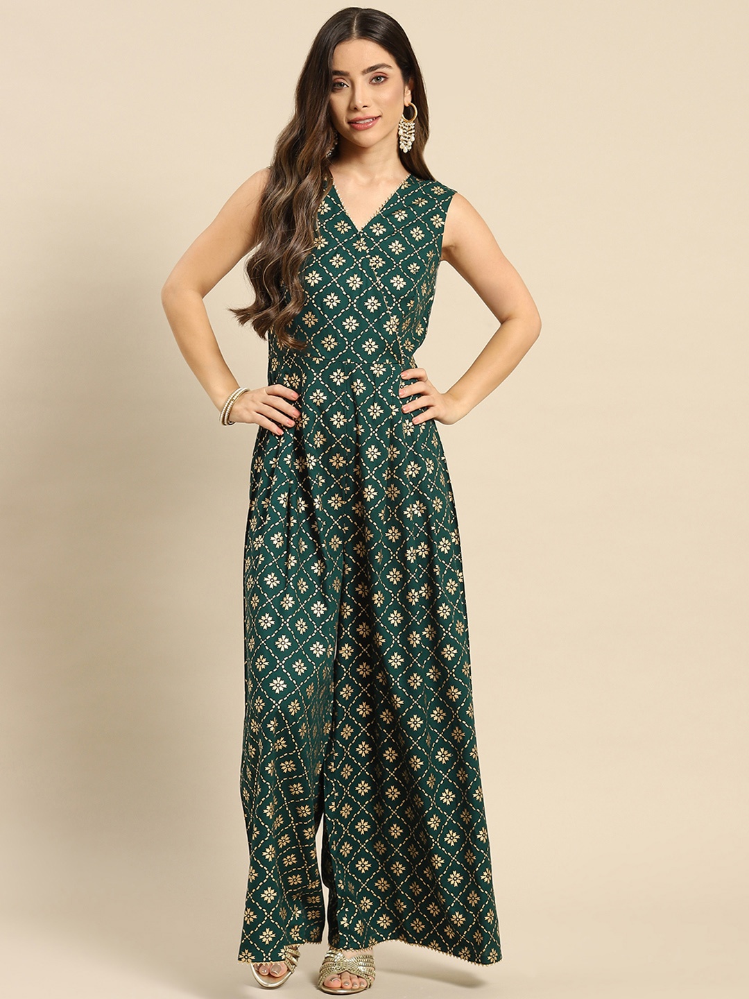 

MABISH by Sonal Jain Green Printed Basic Jumpsuit