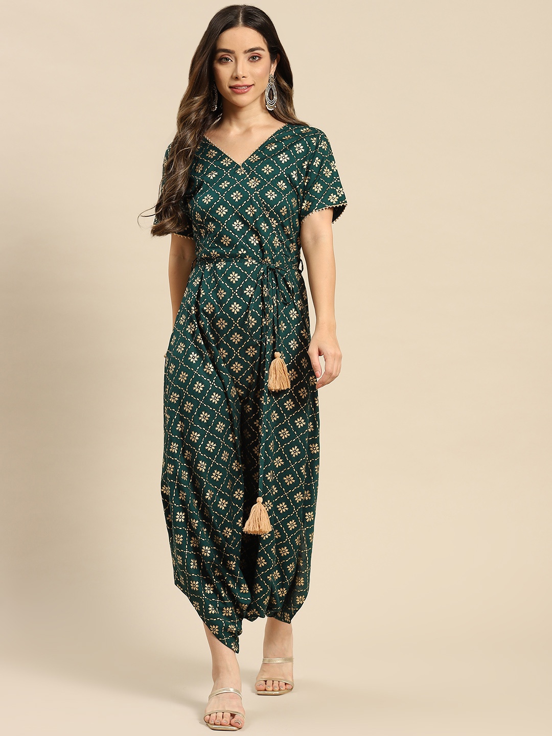 

MABISH by Sonal Jain Green Printed Basic Dhoti Jumpsuit