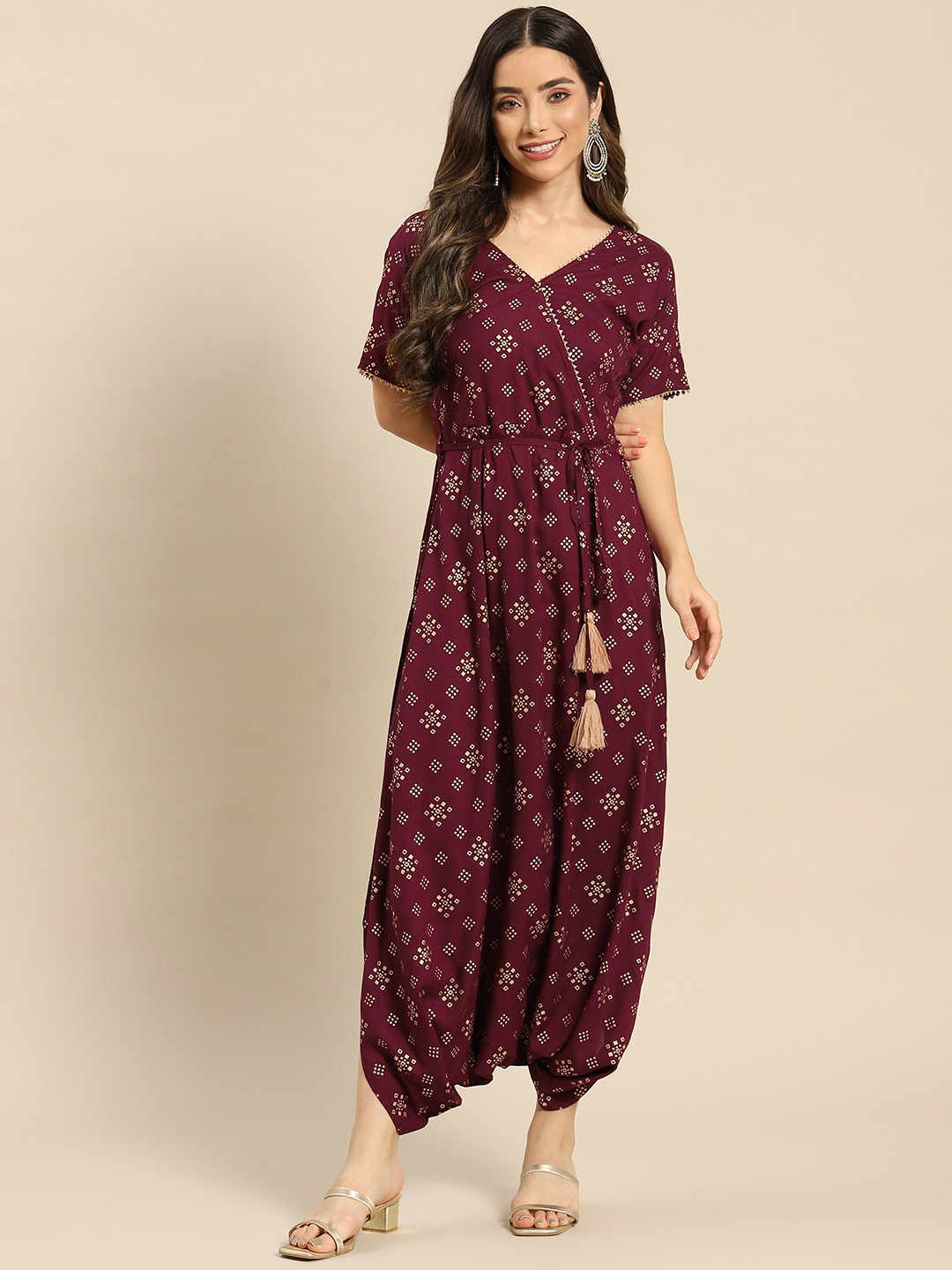 

MABISH by Sonal Jain Burgundy Printed Basic Dhoti Jumpsuit