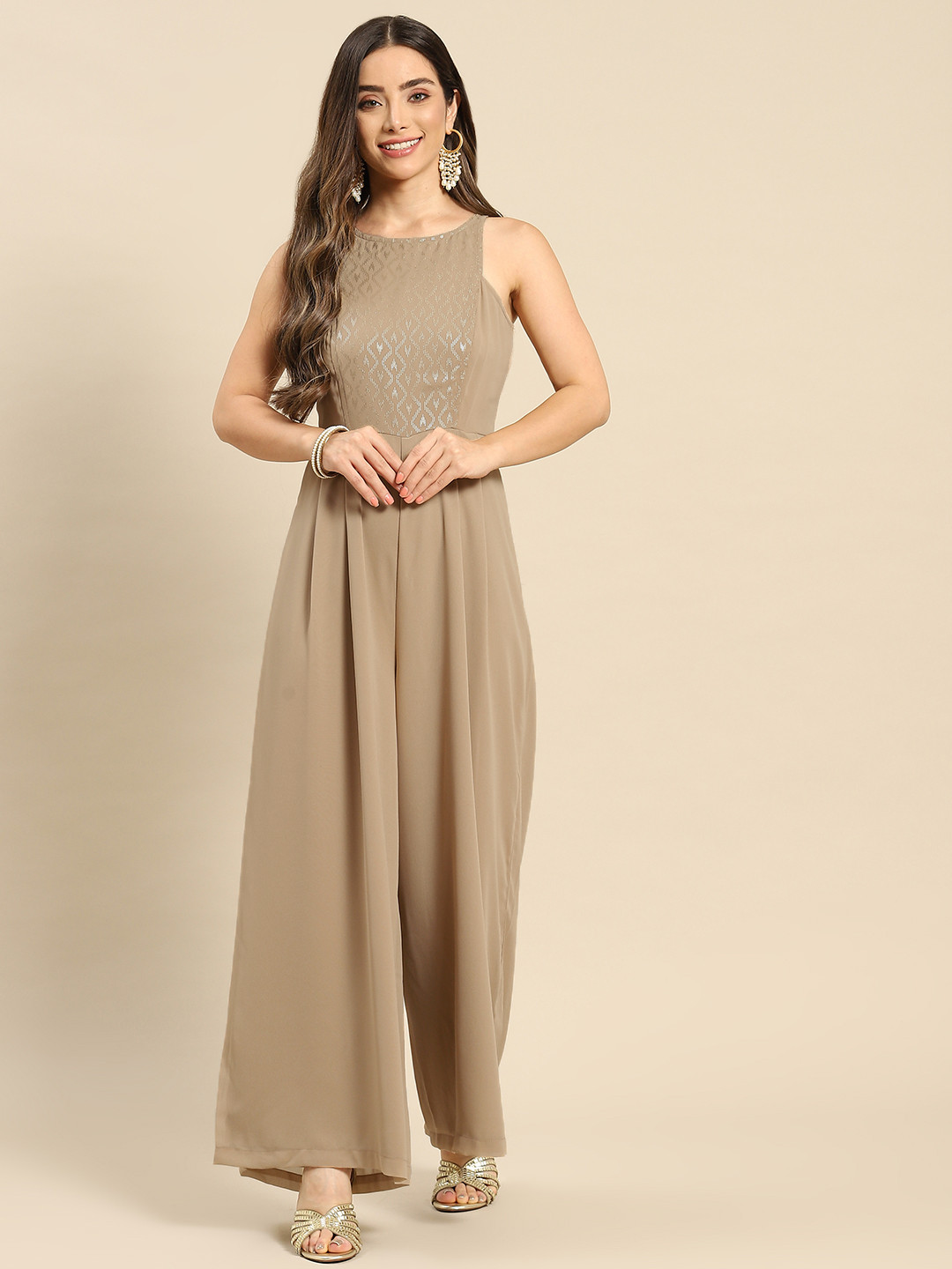 

MABISH by Sonal Jain Nude-Coloured Printed Basic Jumpsuit
