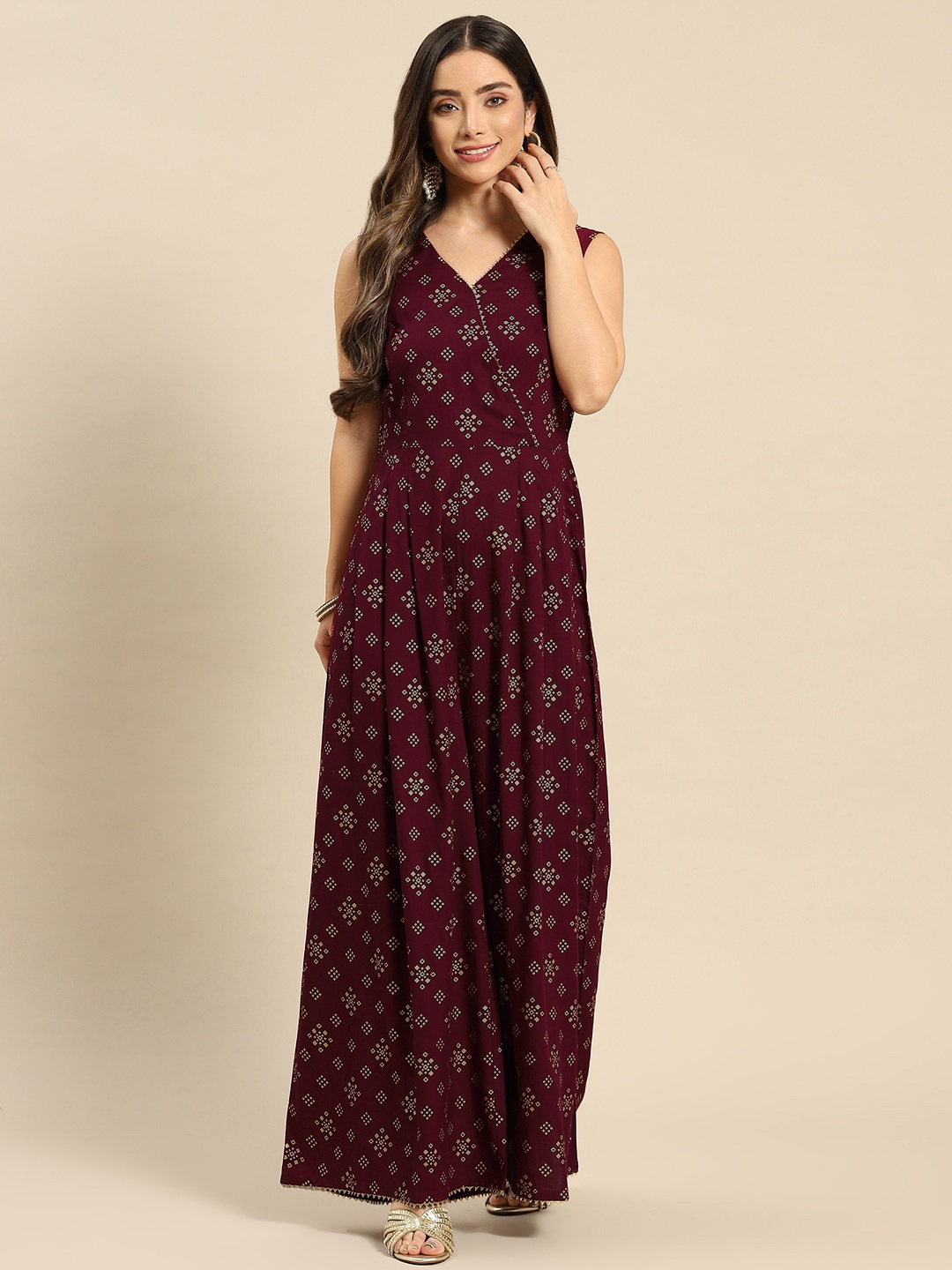 

MABISH by Sonal Jain Burgundy Printed Basic Jumpsuit