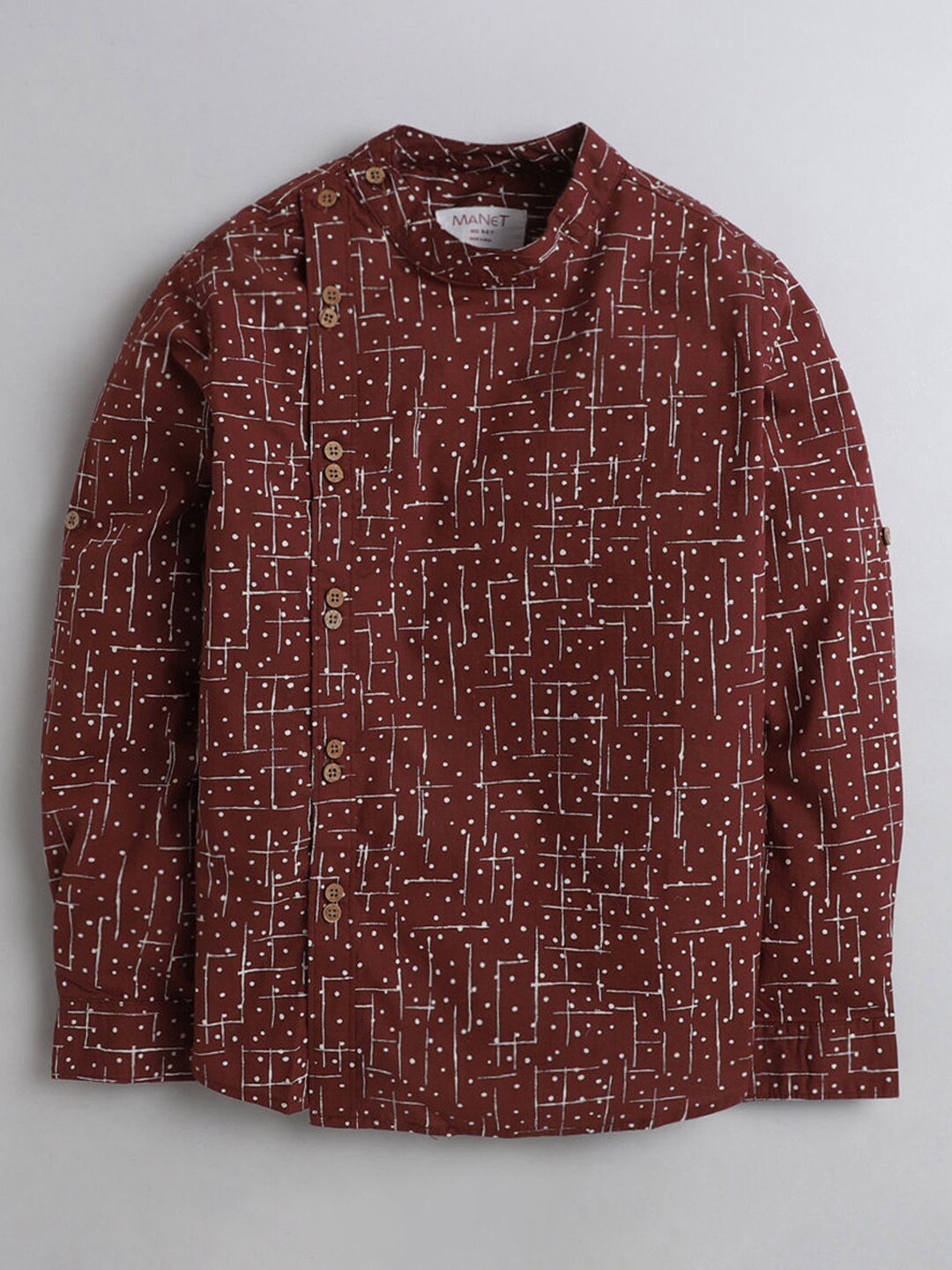 

Hopscotch Boys Brown All-Over Printed Roll Up Long Sleeves Casual Shirt