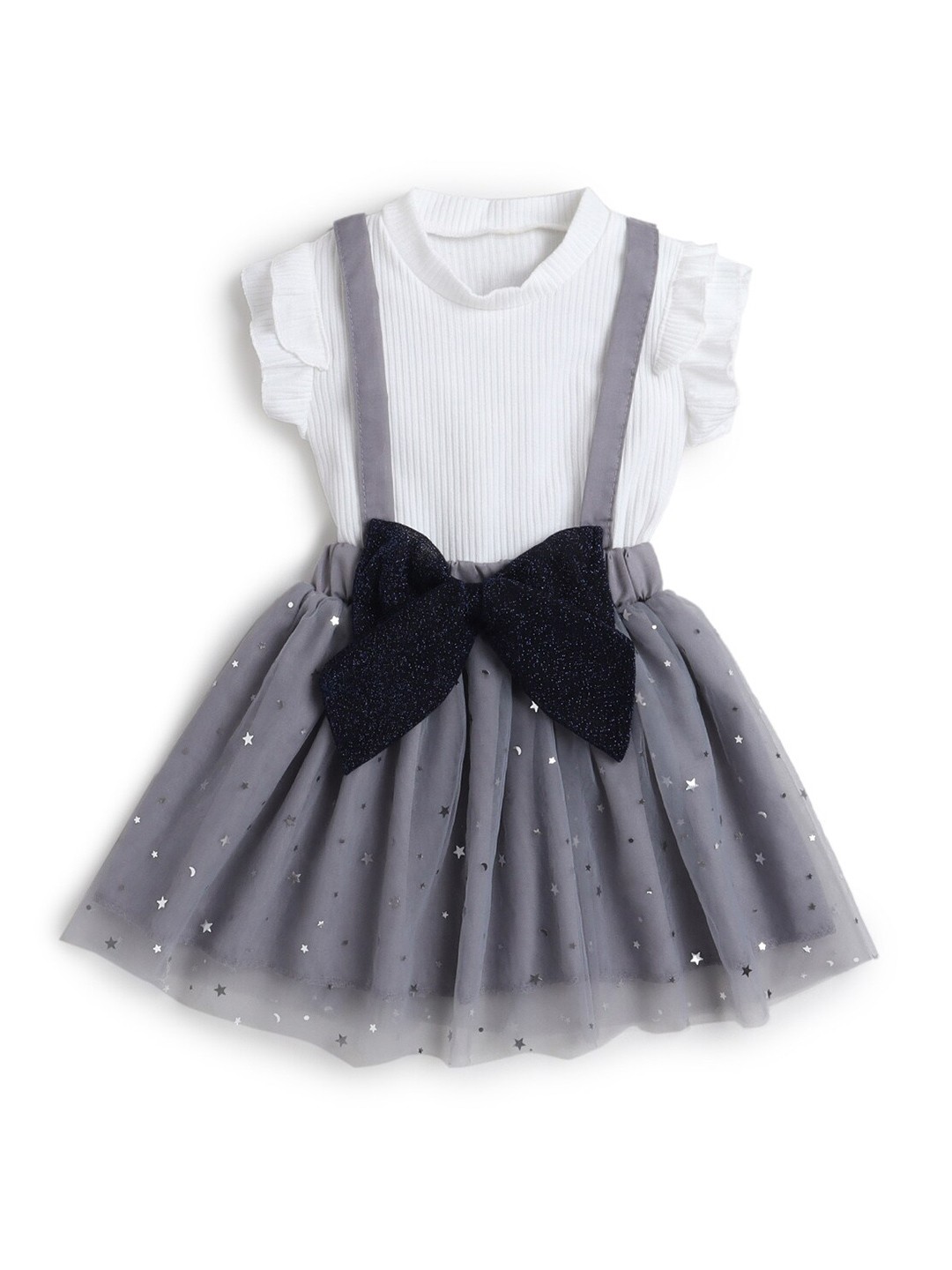 

Hopscotch Grey Embellished Striped Dress