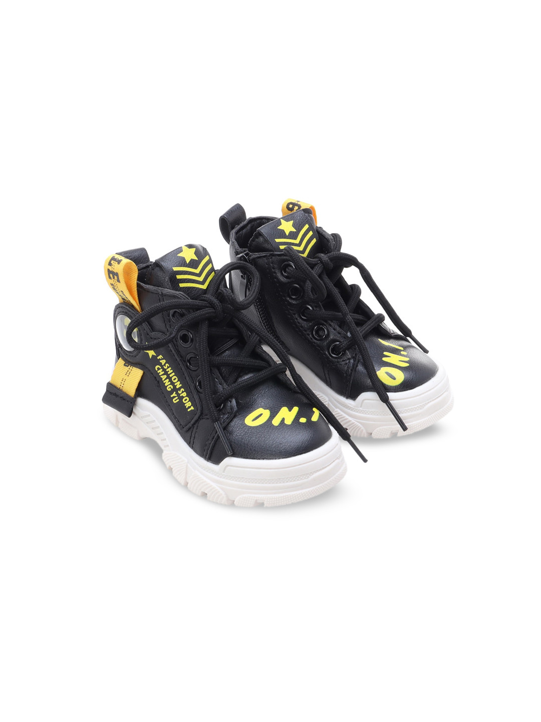 

Hopscotch Kids Black Text Printed Ankle Length Boots