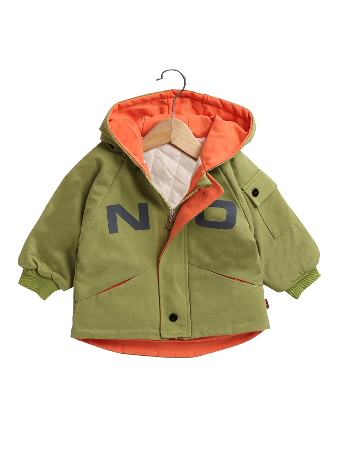 

Hopscotch Boys Green Printed Hooded Overcoat