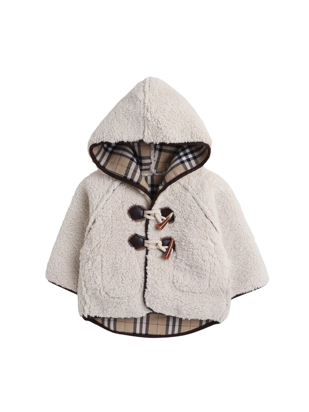 

Hopscotch Girls Beige Printed Checkered Full-Sleeve Over Coat