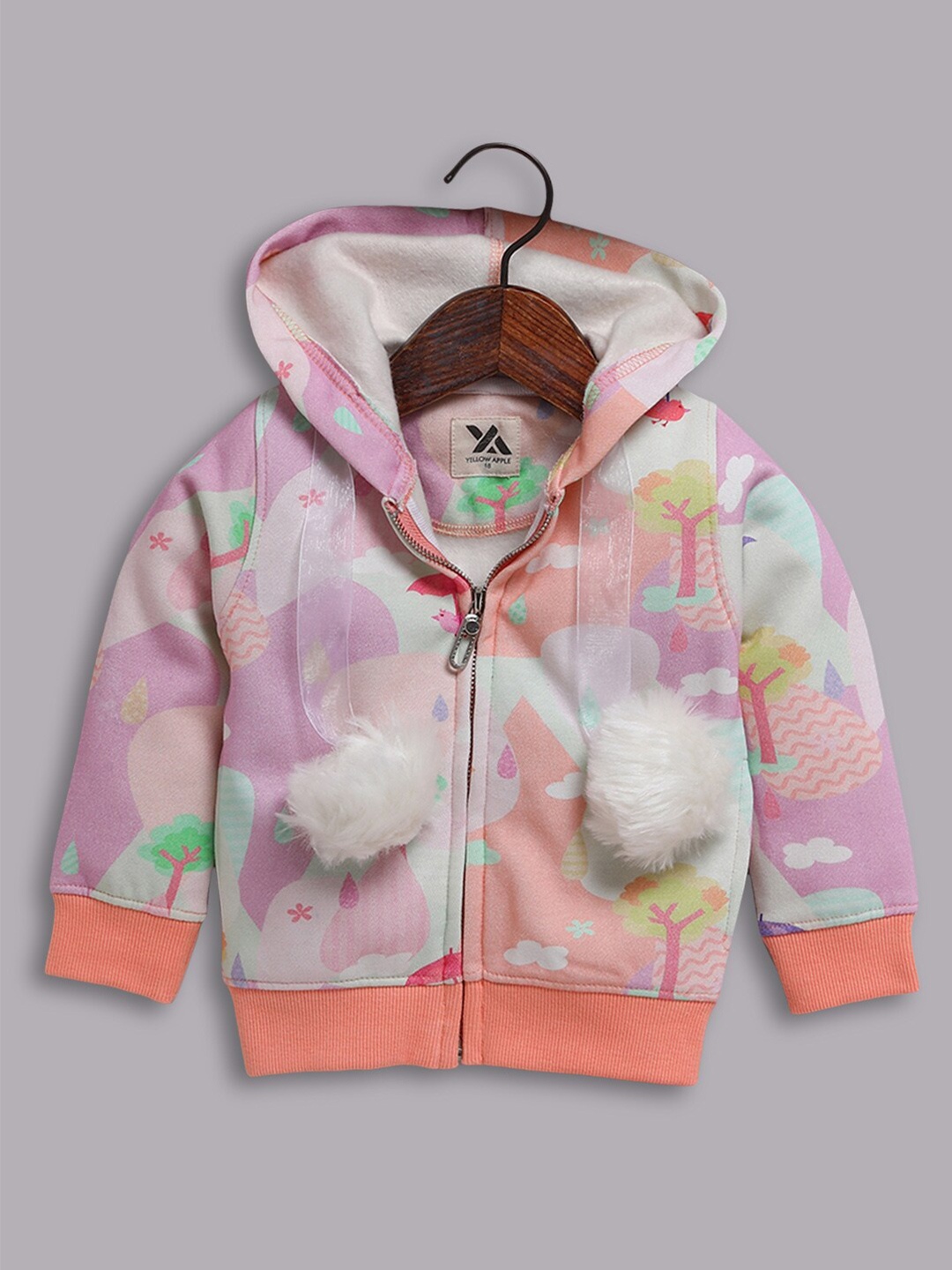 

Hopscotch Girls Peach-Coloured Printed Hooded Sweatshirt