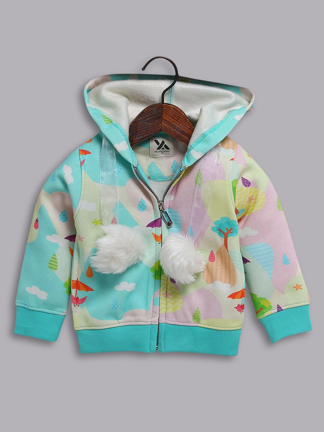 

Hopscotch Girls Green Printed Hooded Sweatshirt