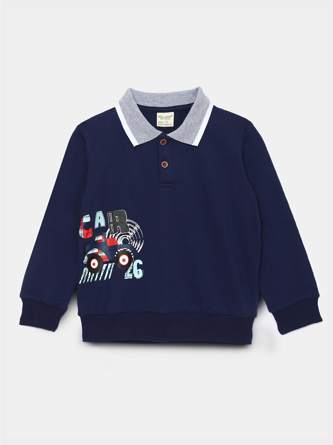 

Hopscotch Boys Navy Blue Printed Sweatshirt