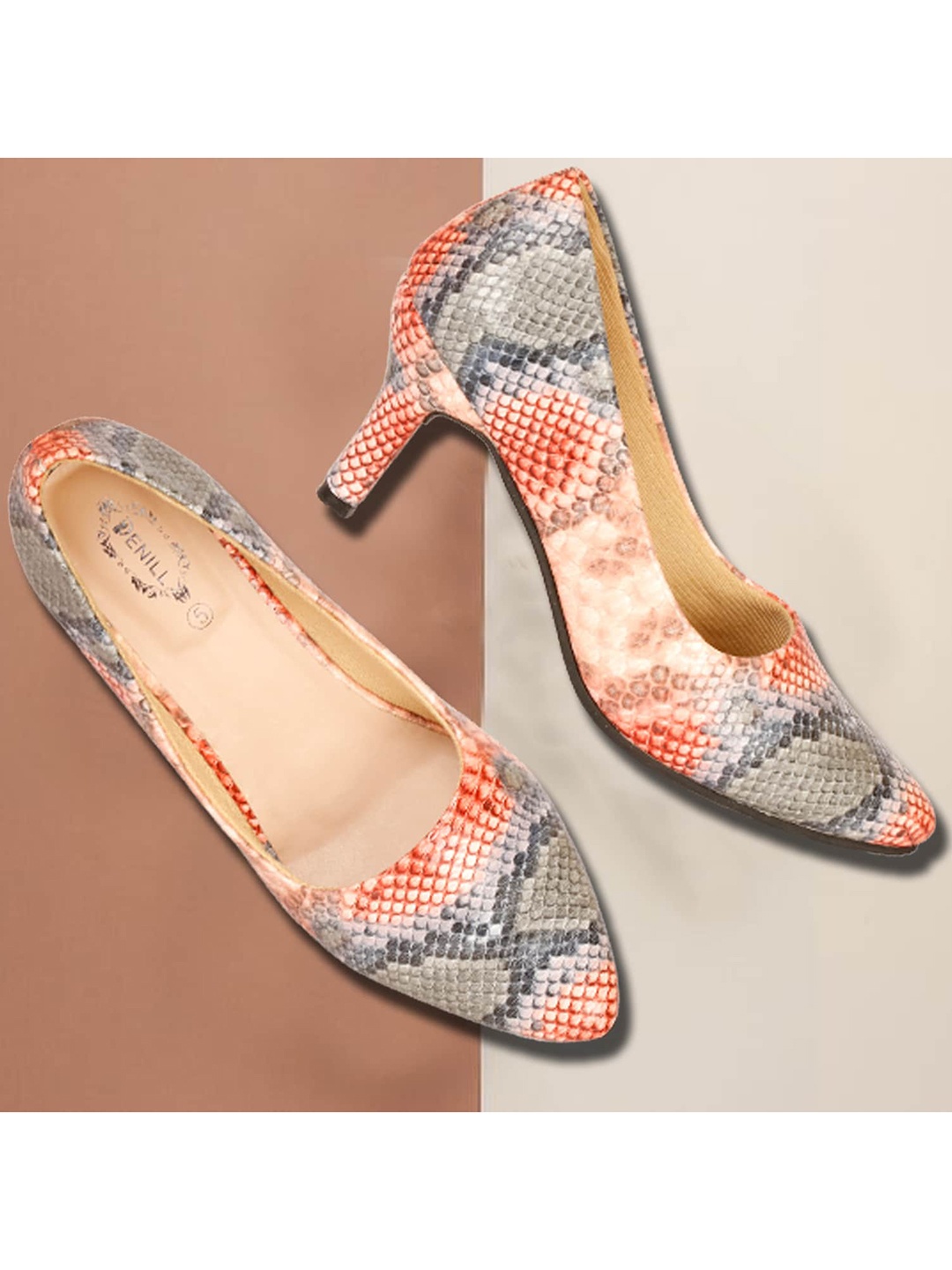 

Denill Peach-Coloured Printed Wedge Sandals