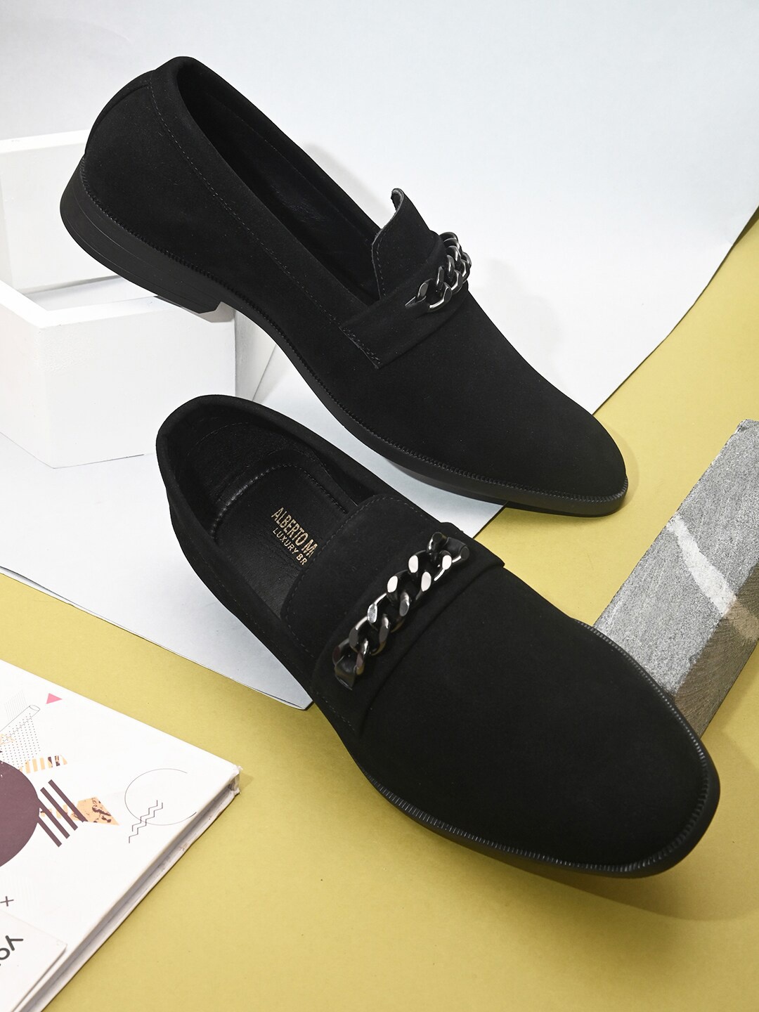 

ALBERTO MORENO Men Black Solid Formal Slip-Ons