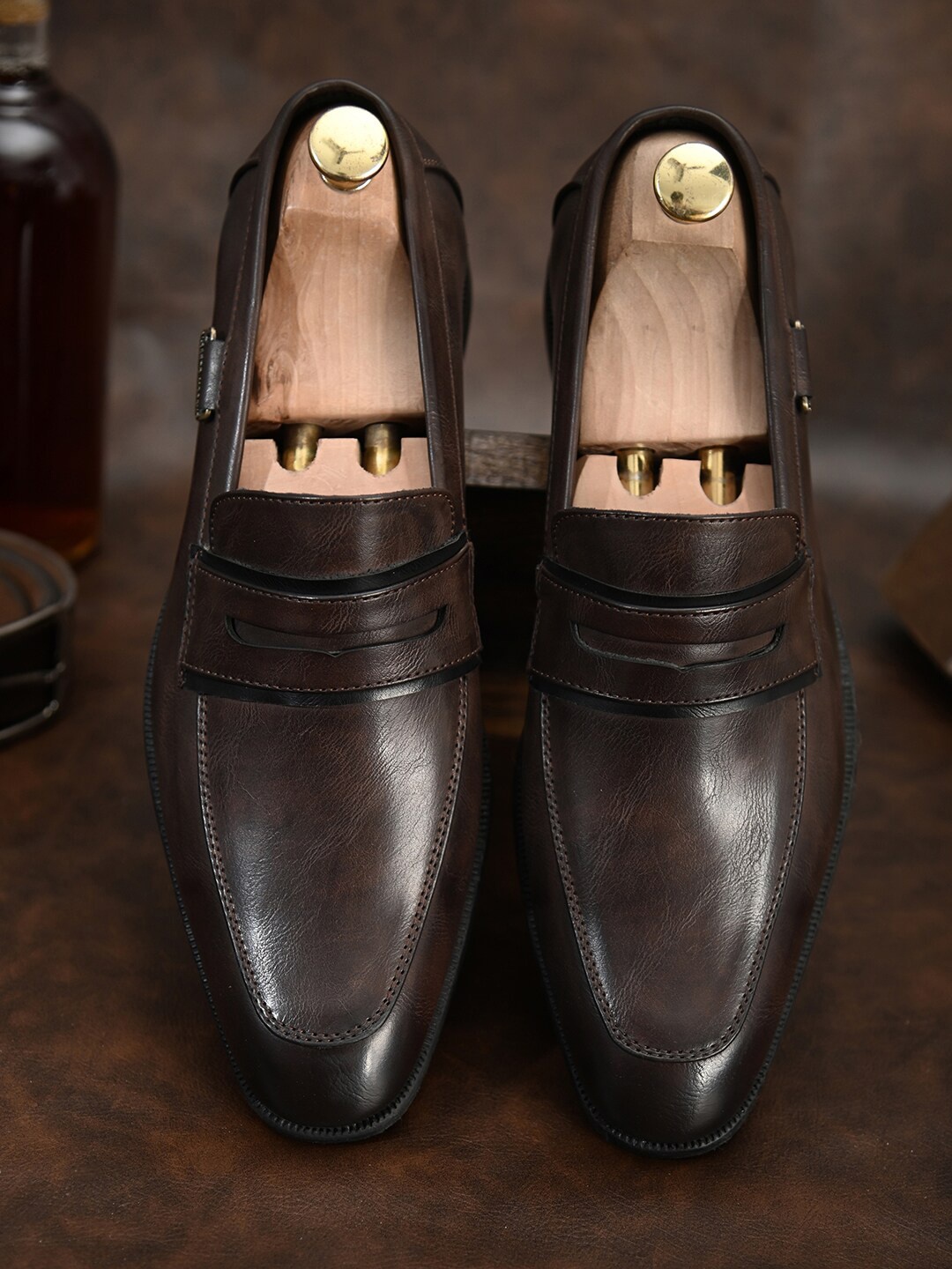 

ALBERTO MORENO Men Brown Solid Formal Slip-Ons