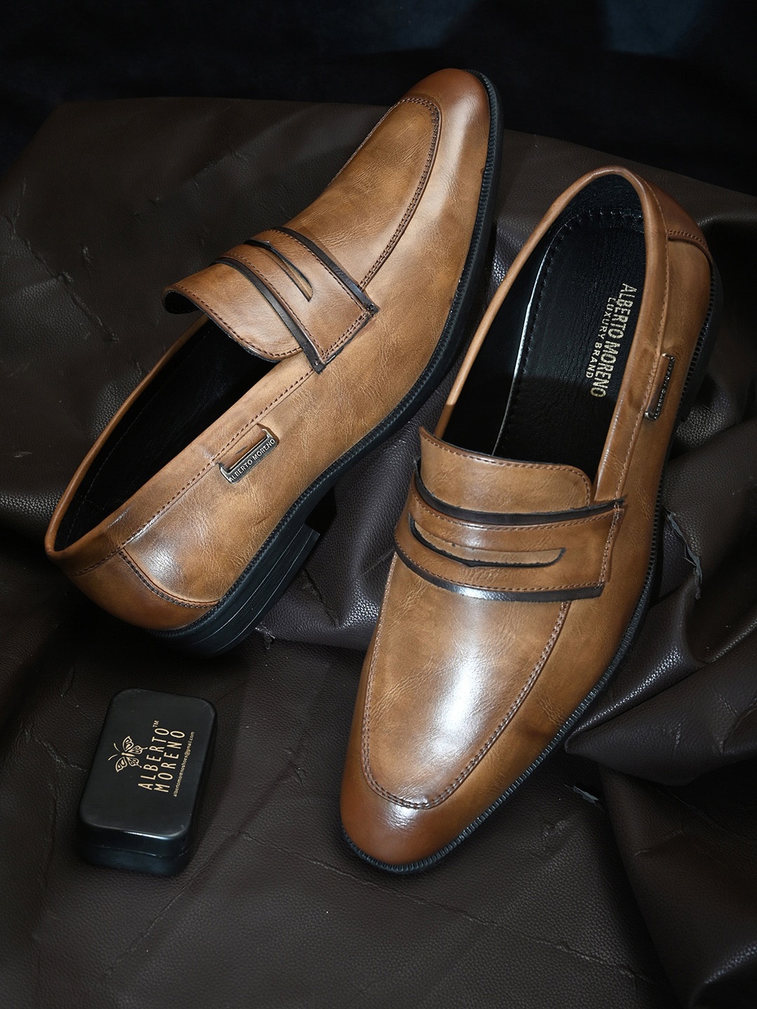 

ALBERTO MORENO Men Tan Solid Formal Slip-On Shoes