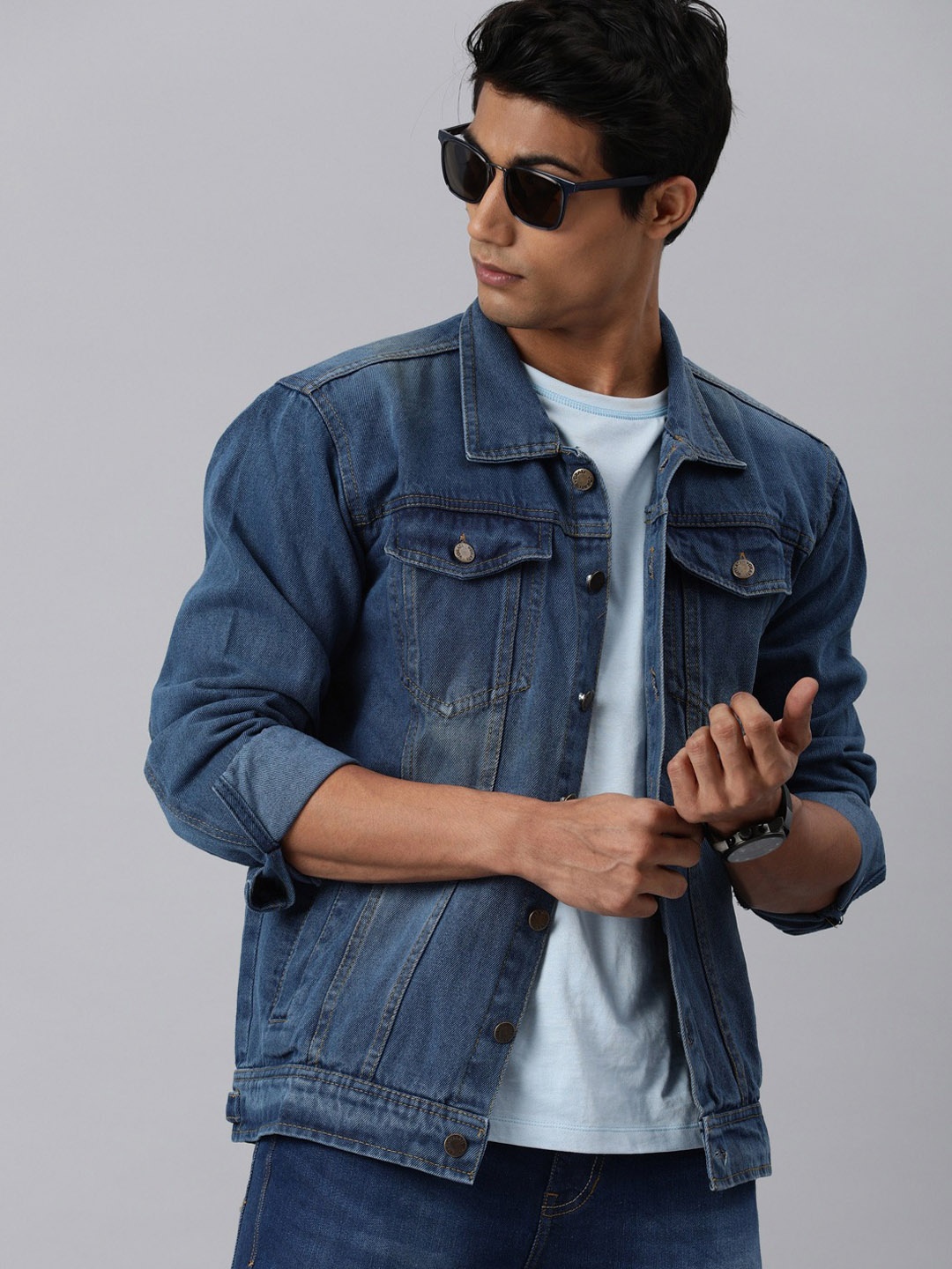 

VOXATI Men Blue Washed Denim Jacket