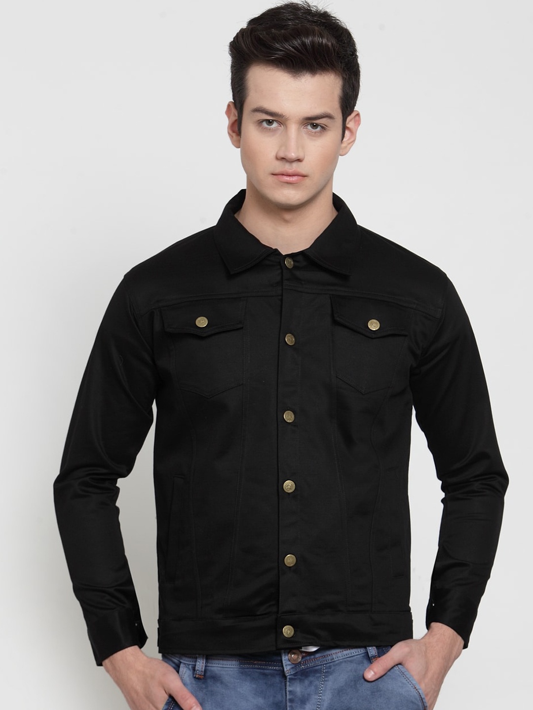 

VOXATI Men Black Denim Jacket