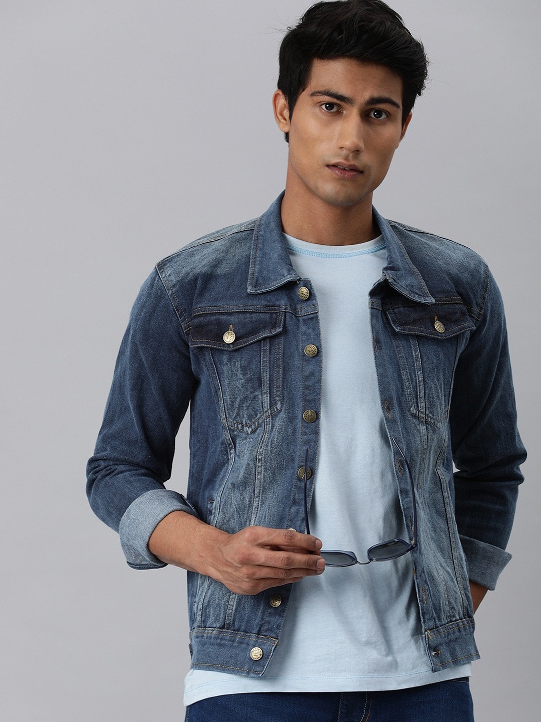 

VOXATI Men Blue Washed Denim Jacket