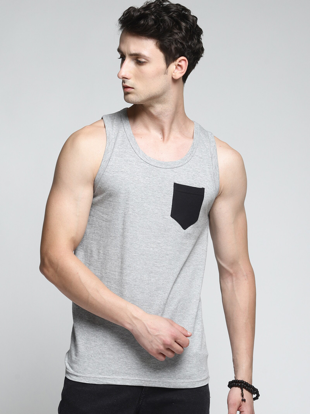 

Trends Tower Men Grey Melange Solid Cotton Innerwear Basic Vests