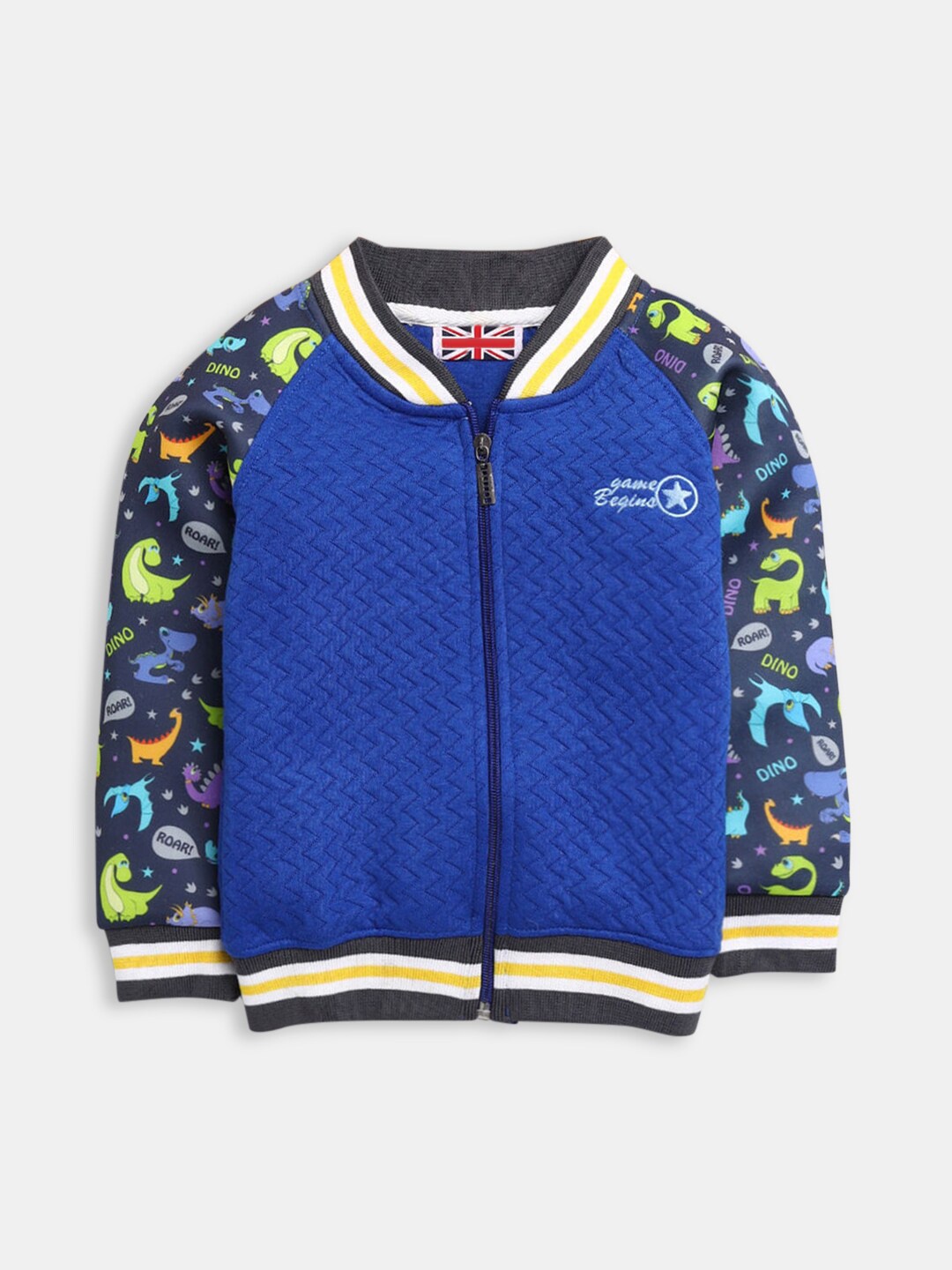 

Hopscotch Boys Blue Yellow Pure Cotton Bomber Jacket