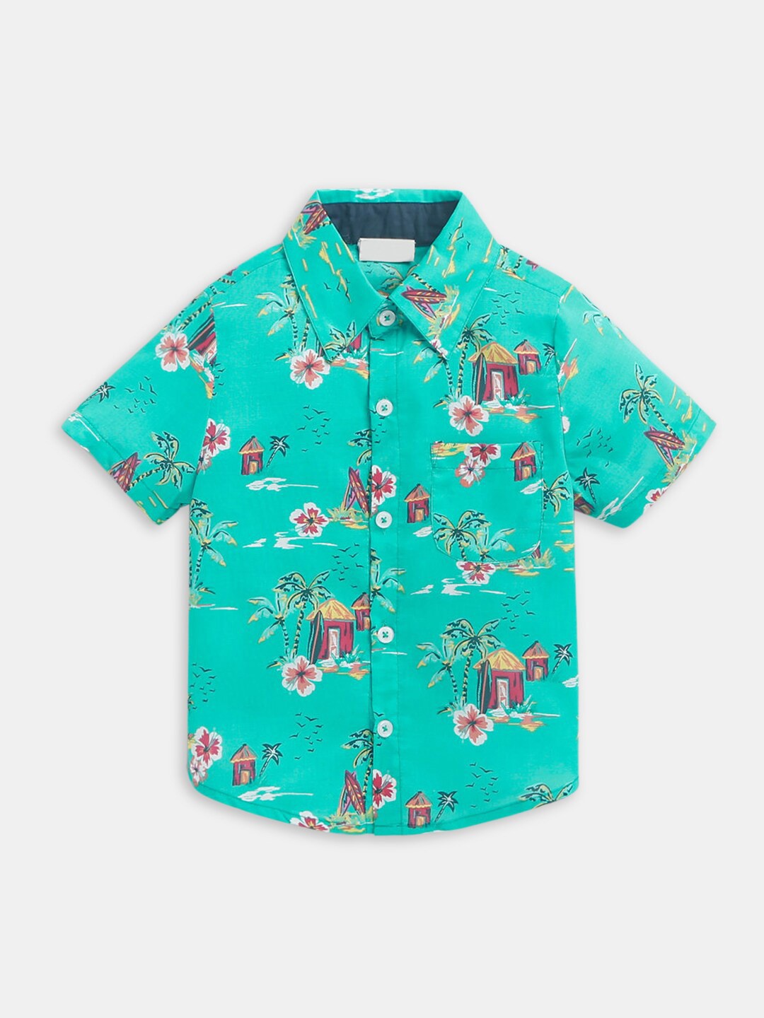 

Hopscotch Boys Blue All-Over Printed Floral Casual Short Sleeves Shirt