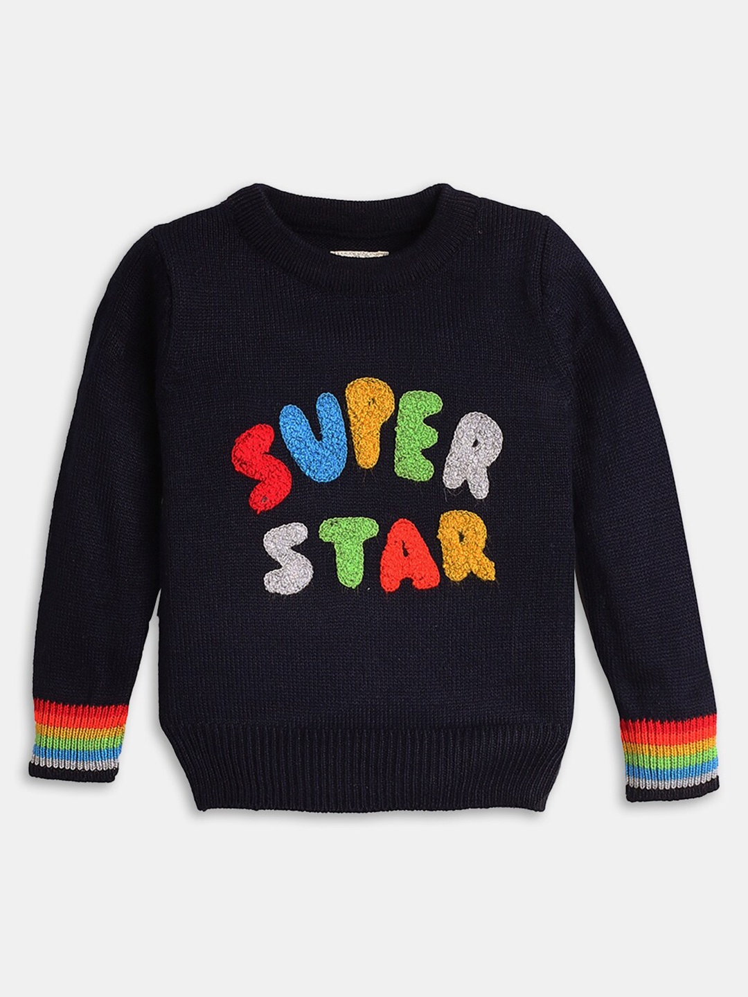 

Hopscotch Boys Navy Blue & Green Typography Printed Pullover