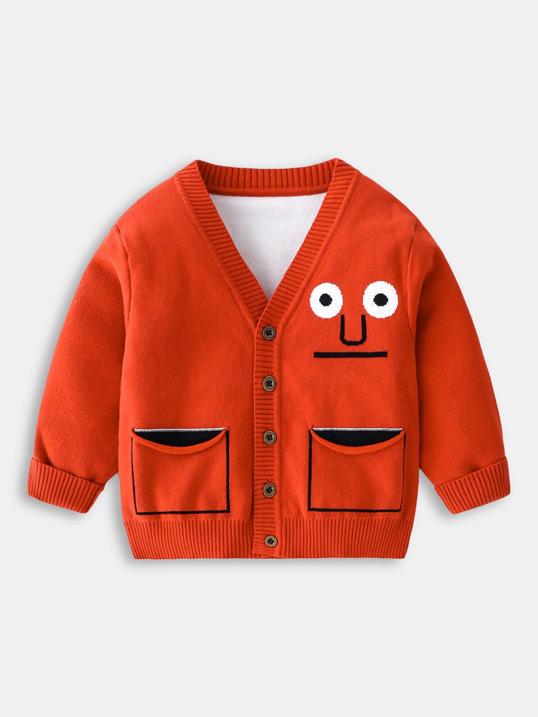 

Hopscotch Boys Red & White Printed Cardigan