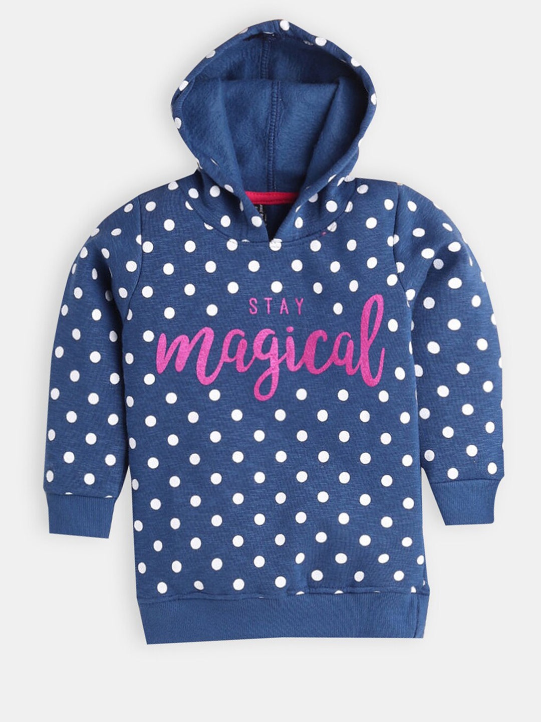 

Hopscotch Girls Pure cotton Blue Printed Hooded Sweatshirt