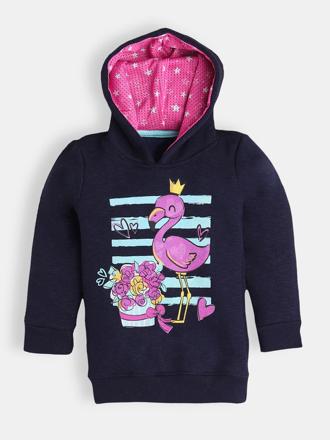 

Hopscotch Girls Navy Blue Graphic Printed Hooded Sweatshirt