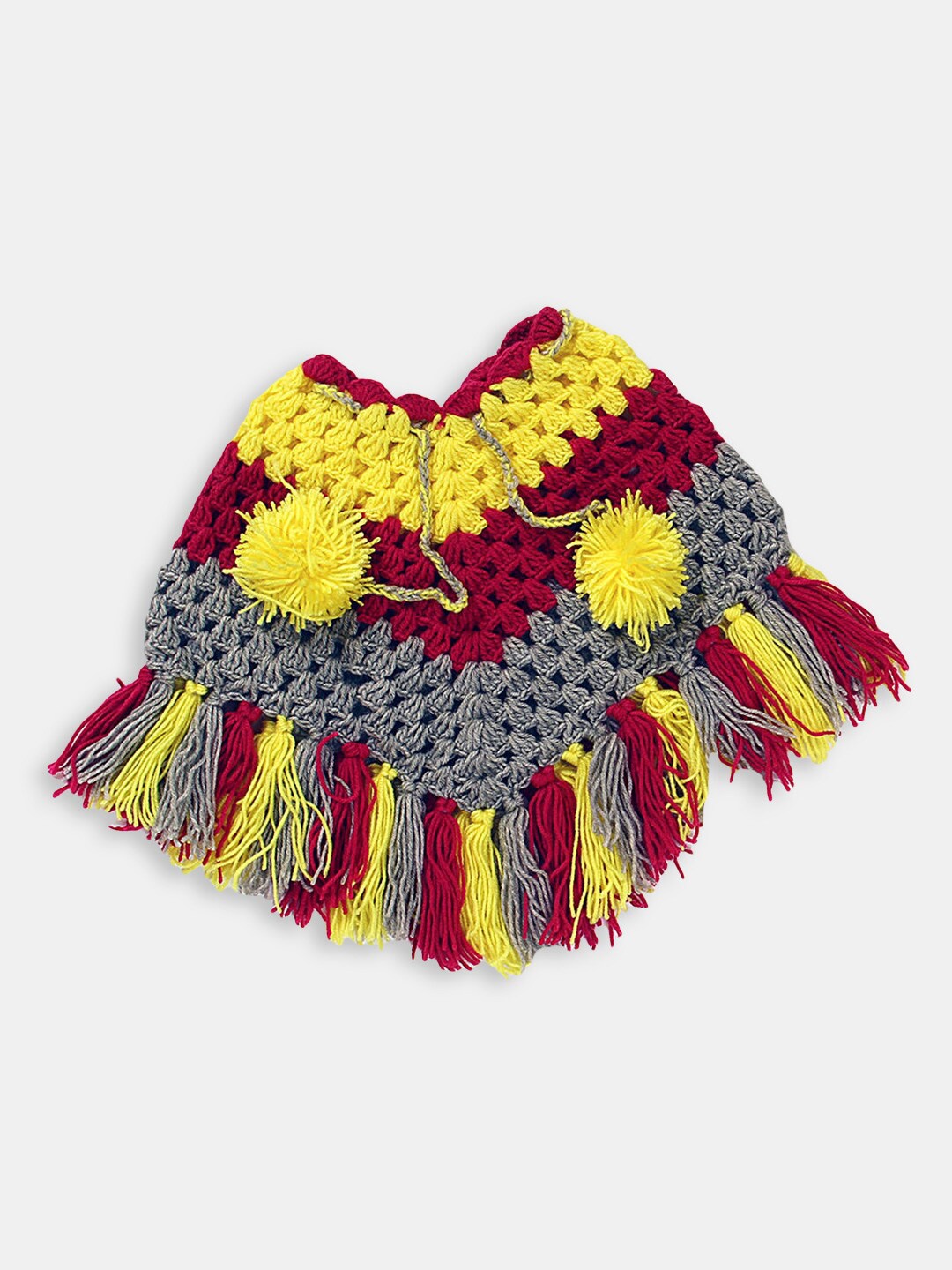 

Hopscotch Girls Grey & Yellow Colourblocked Woolen Poncho