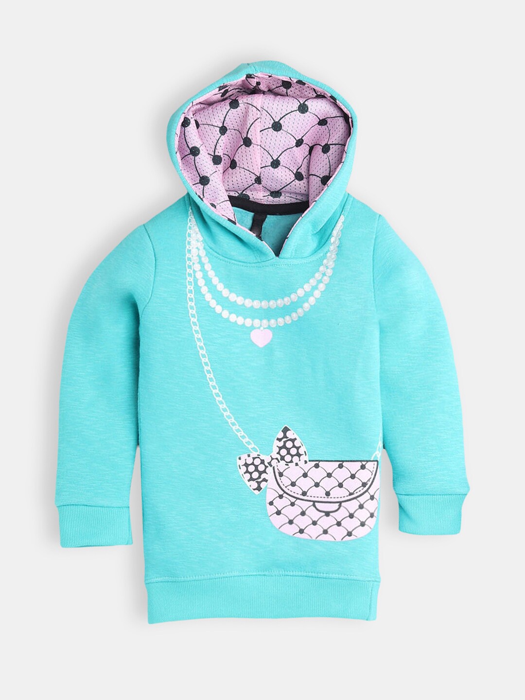 

Hopscotch Girls Blue Printed Hooded Sweatshirt