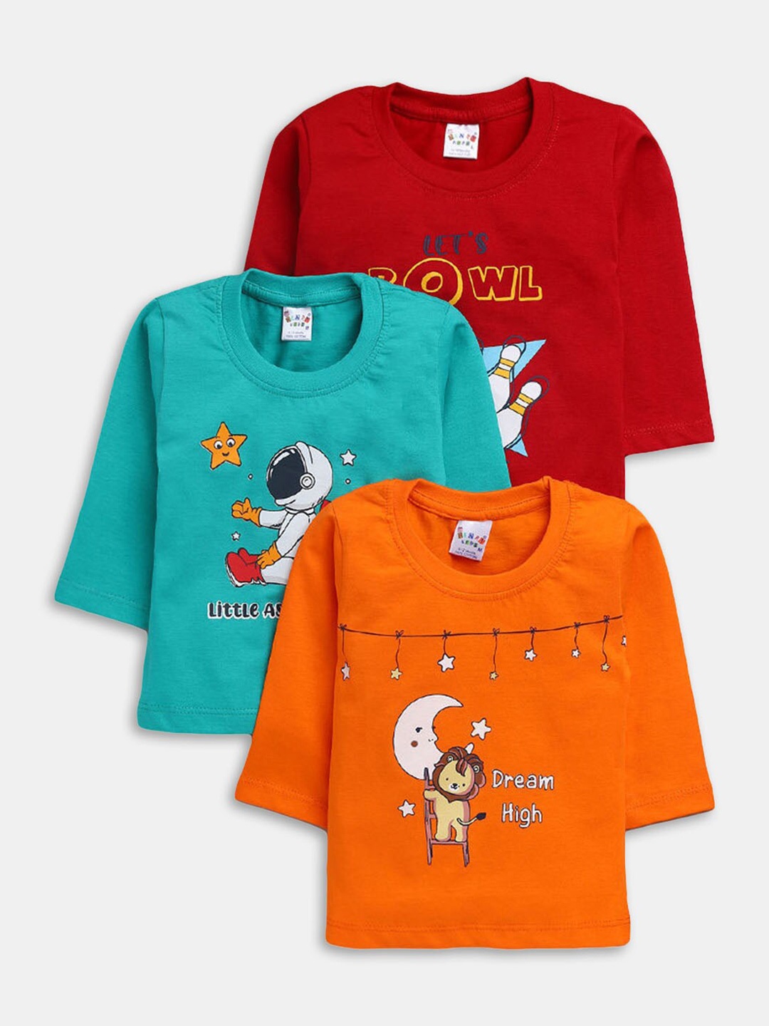 

Hopscotch Boys Pack of 3 Orange & Red 3 Printed Pure cotton T-shirt