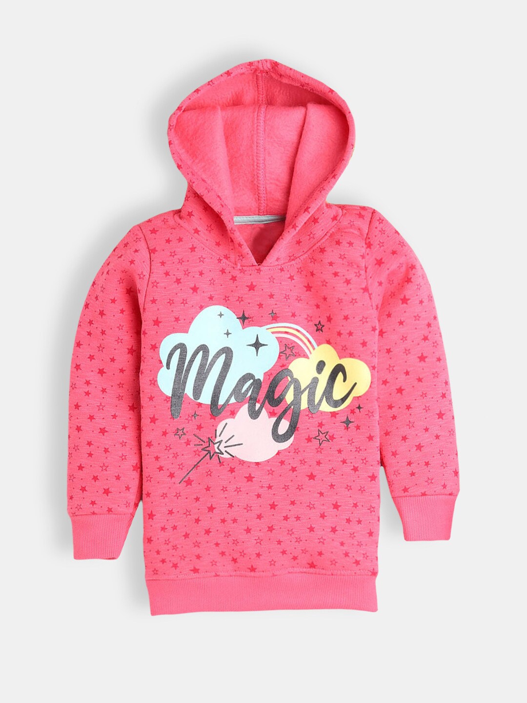 

Hopscotch Girls Pink Printed Hooded Cotton Sweatshirt