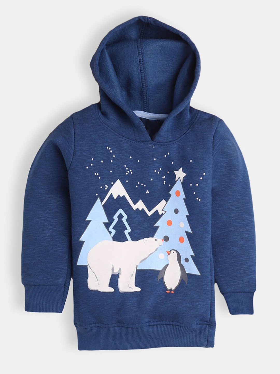 

Hopscotch Girls Blue Printed Hooded Sweatshirt