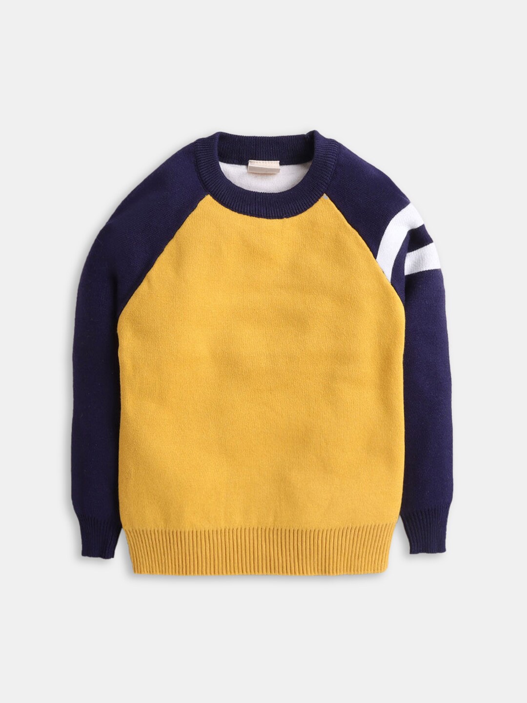 

Hopscotch Boys Yellow & Navy Blue Colourblocked Pullover