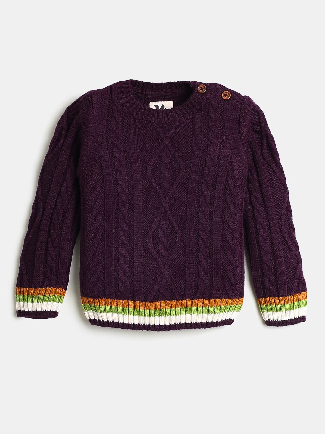 

Hopscotch Boys Purple & Green Cable Knit Pullover