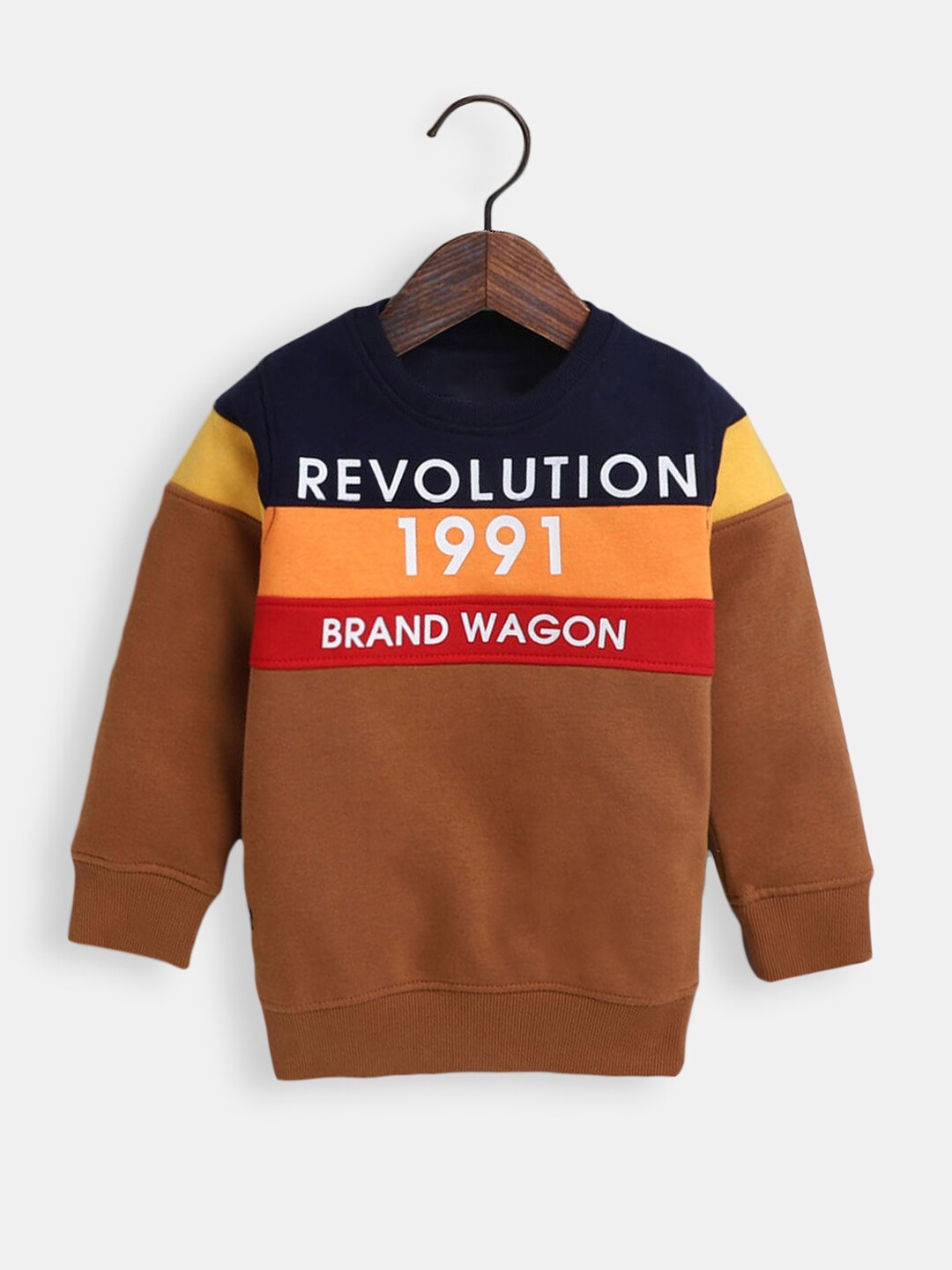 

Hopscotch Boys Brown Colourblocked Sweatshirt
