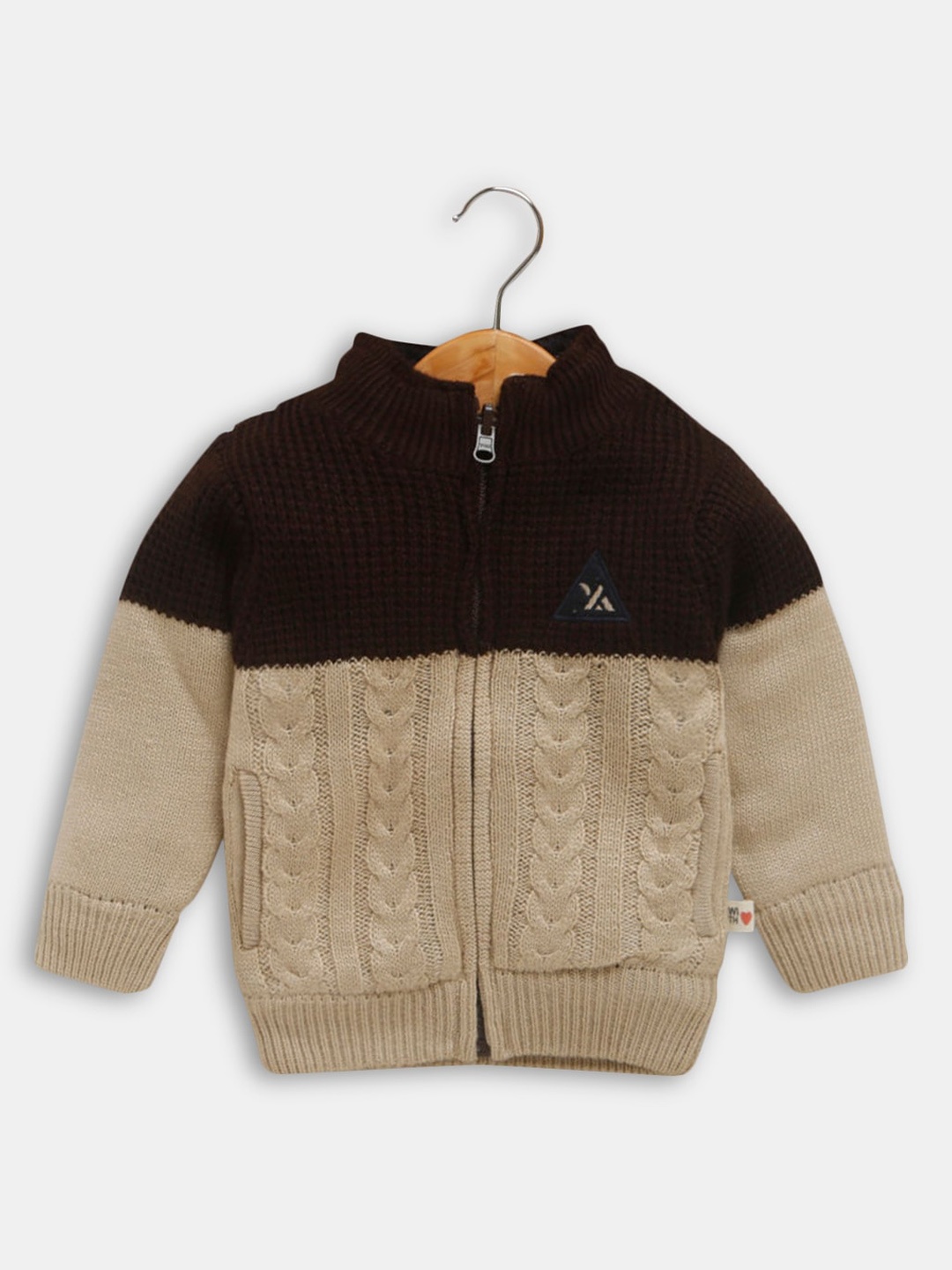 

Hopscotch Boys Beige Black Acrylic Open Front Jacket
