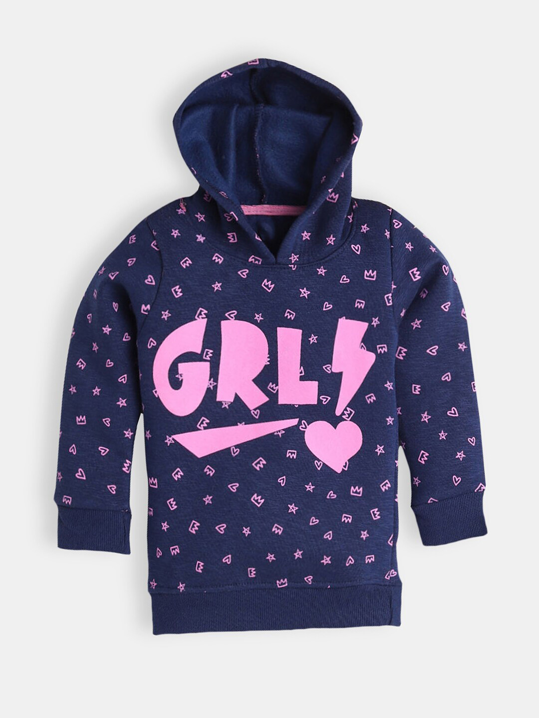 

Hopscotch Girls Navy Blue Printed Hooded Sweatshirt