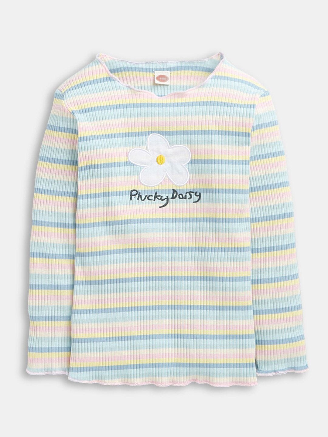 

Hopscotch Girls Blue & Yellow Striped Round Neck T-shirt