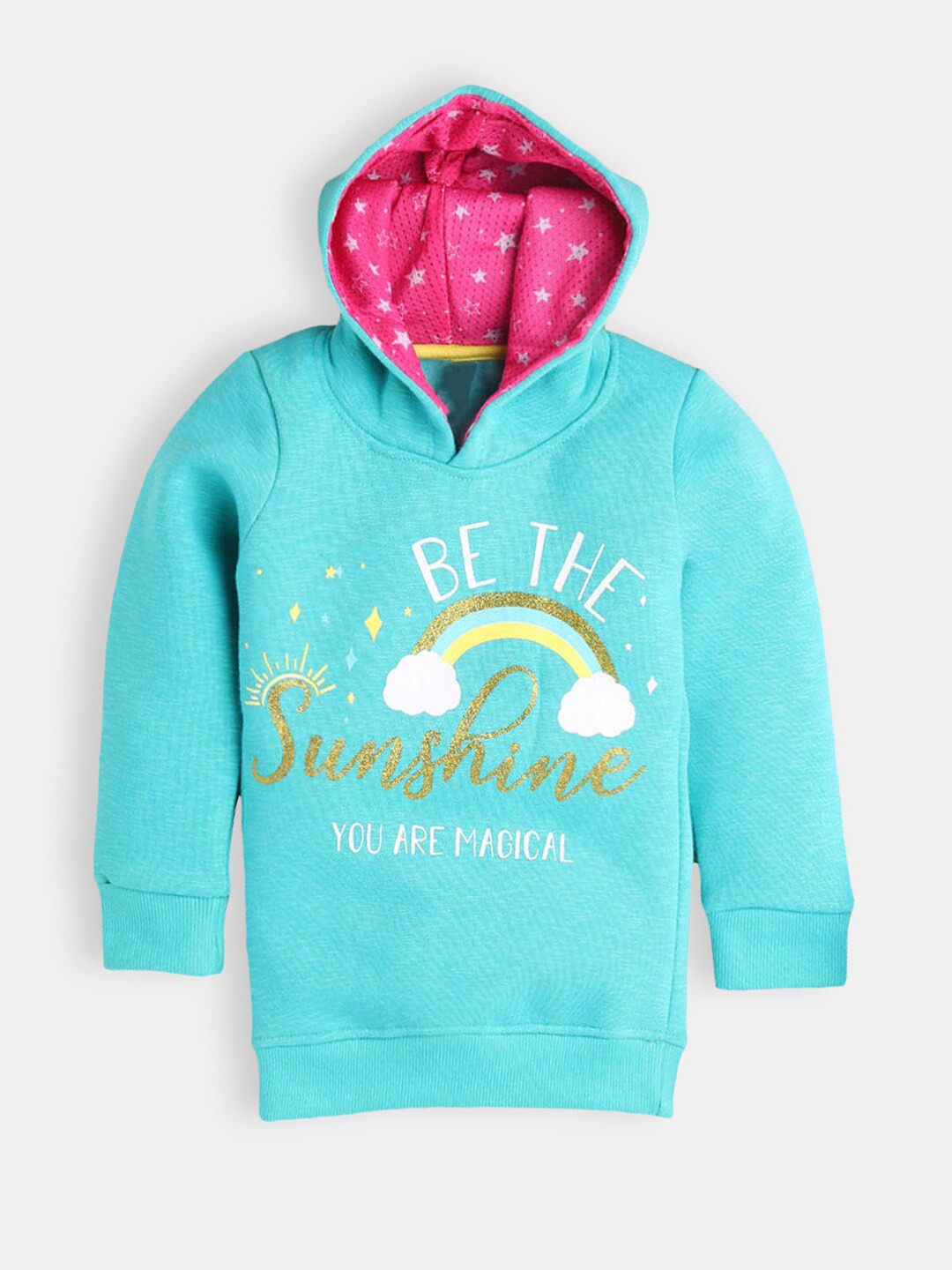 

Hopscotch Girls Blue Printed Hooded Pure Cotton Sweatshirt