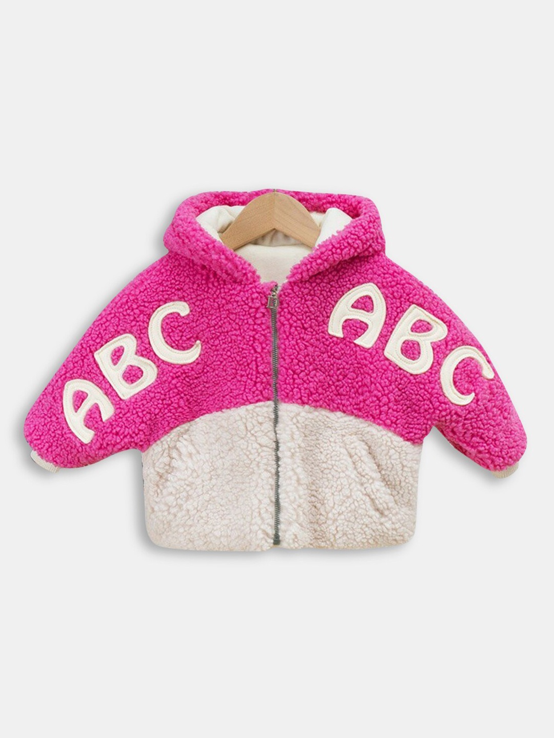 

Hopscotch Girls Pink Off White Typography Open Front Jacket