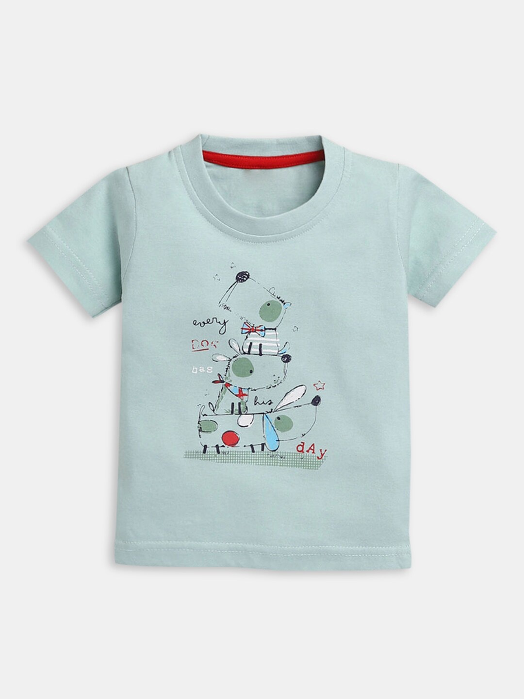 

Hopscotch Boys Green Printed Pure Cotton T-shirt