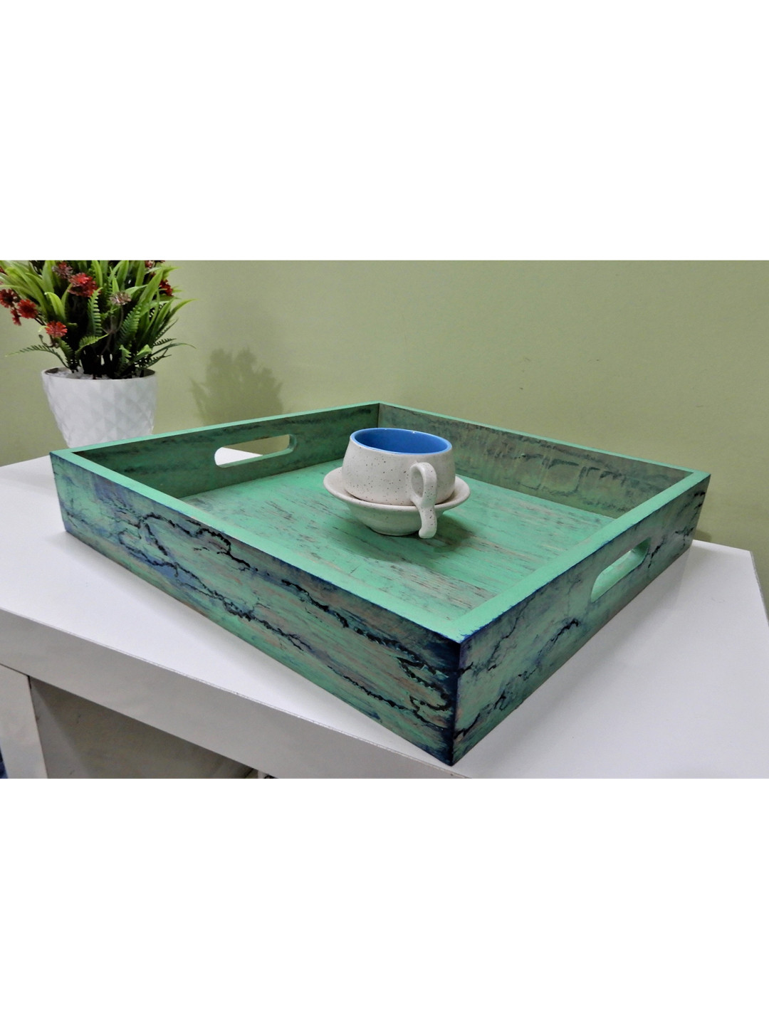 

Disoo Fashions Mint Blue Solid Wood Square Serving Tray