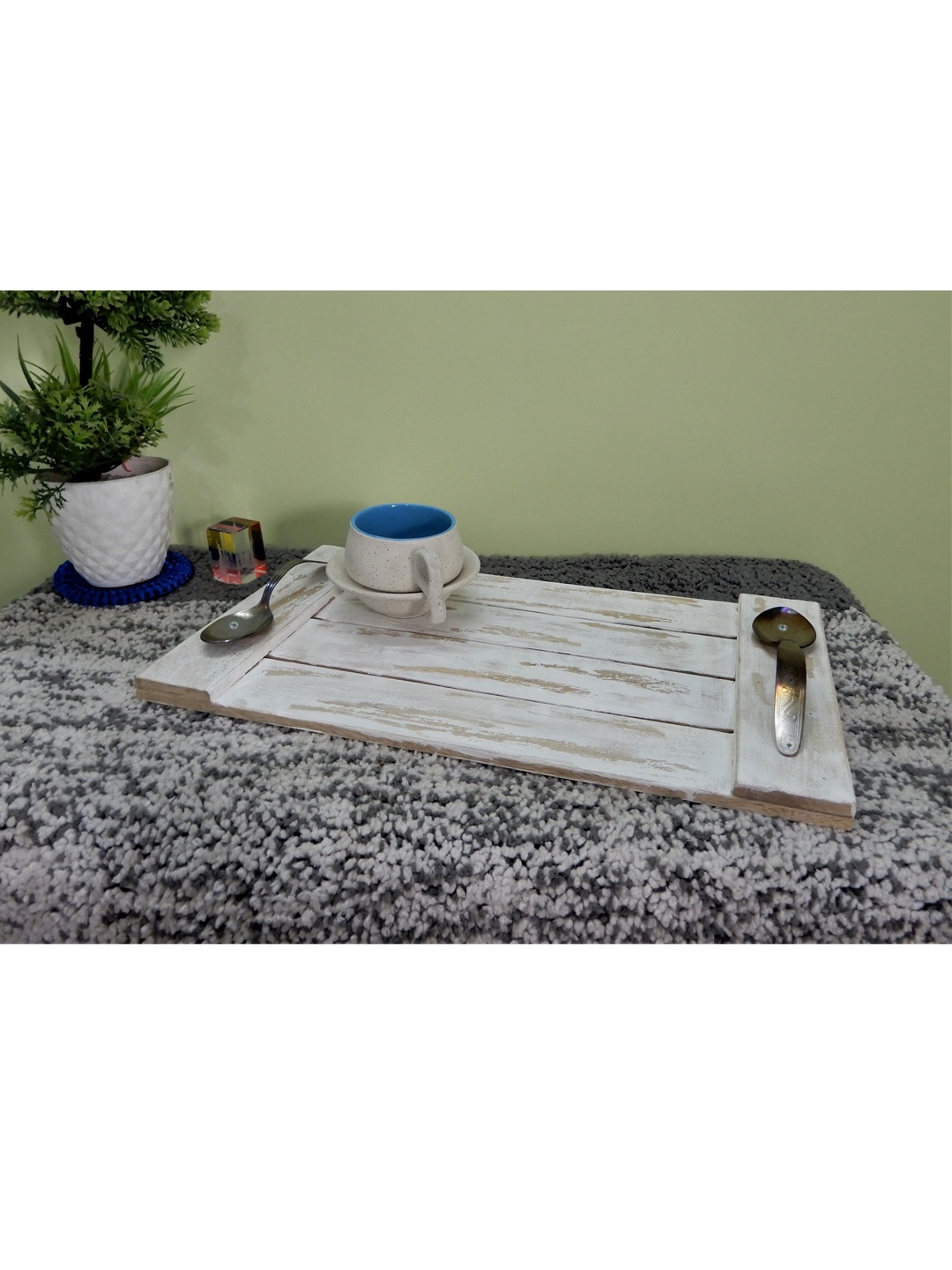 

Disoo Fashions Off White Wooden Tray With Spoons Handle