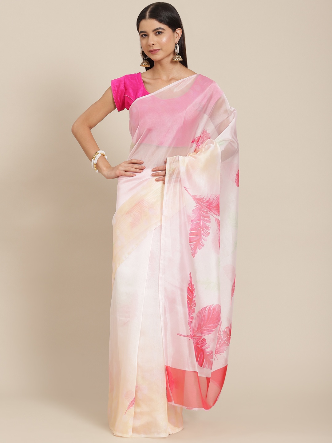 

SHOPGARB Pink Embellished Organza Saree