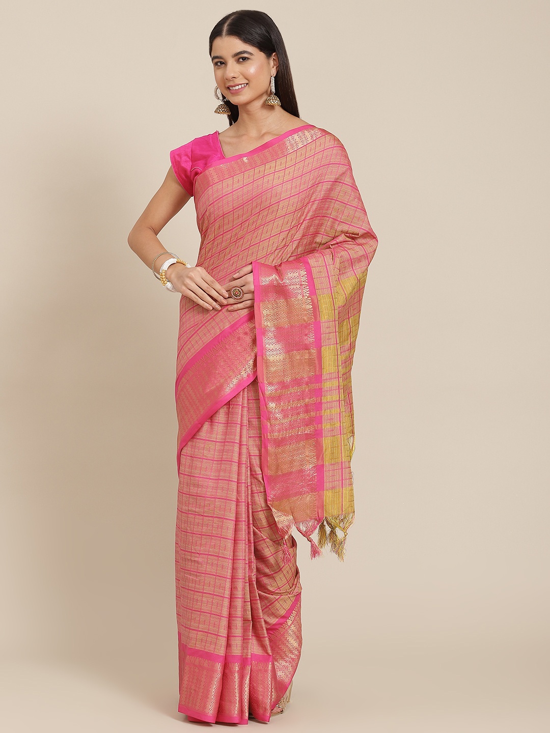 

SHOPGARB Pink Ethnic Motifs Silk Blend Banarasi Saree